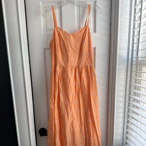 Old Navy Orange Floral Embroidered Eyelet Dress Medium Tall